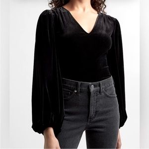 Express Velvet Balloon  Sleeve  Body Suit | size | Small | color | BLACK